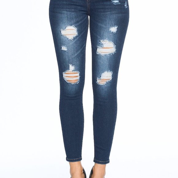 High-Rise Destroyed Premium Denim Skinny Jeans - Picture 4 of 9